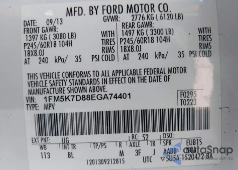 2014 Ford Explorer Xlt из США, поврежденный, VIN 1FM5K7D88EGA74401